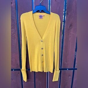 TORY BURCH Simone Ribbed Mustard Cardigan size small